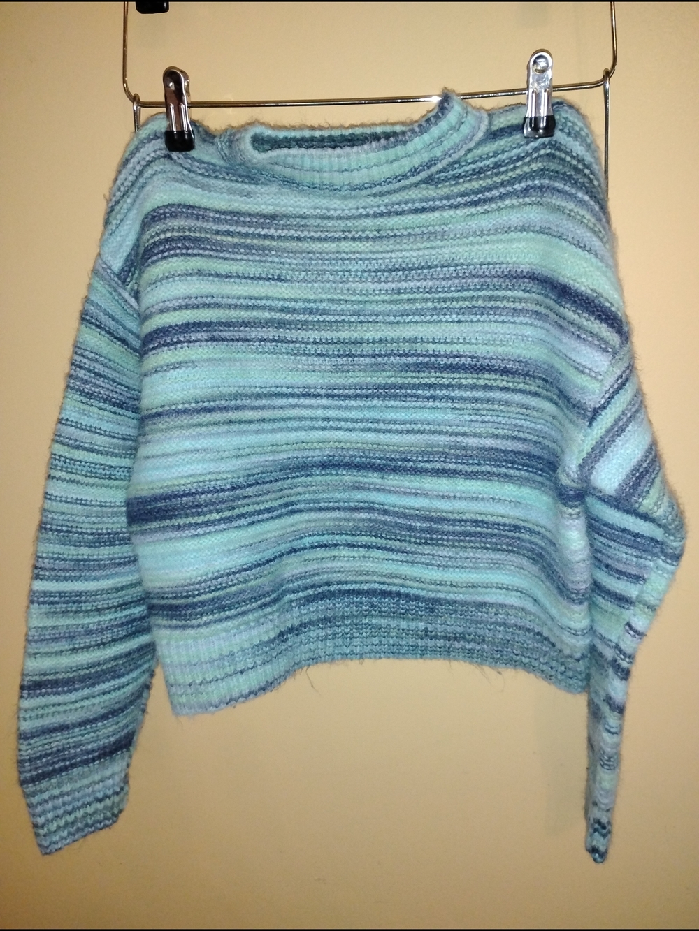 Zara Striped Aqua and Navy Crewneck Sweater
